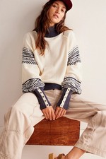 Free People We The Free Get Cozy Swit Sweater Ivory Navy Women  s S 128