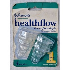 Johnson's Healthflow Bottle Nipples Unisex Stage 1 Clear 4-Pack Vintage NEW