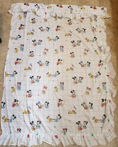Vintage 7 PC Crib SET Dundee Disney Baby Mickey Minnie & Pluto + 2 Pr Curtains - Picture 6 of 9