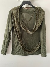Olive Green Pullover  Top With  Attached Scarf Feature Size 14