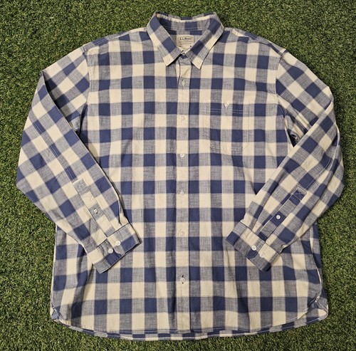LL Bean Traditional Fit kariertes Langarmhemd mit Knopfleiste Herren XL Regular blau - Bild 1 von 8