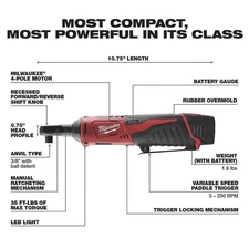 Milwaukee M12 2457-20 12V Li-Ion 3/8'' Cordless Ratchet - Red-BRAND NEW!