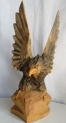 Carved Wood Eagle Figure Spread Wings 8'' Tall