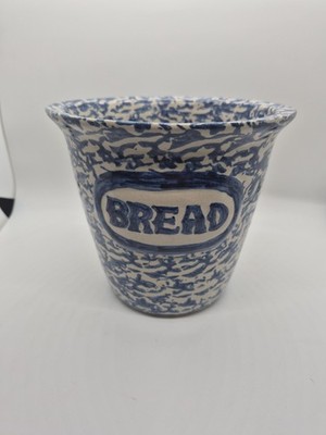 Stoneware Crock Blue  Spatterware Bread Dish No Damage Measures 7''x 6''. 