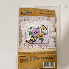 Bucilla Stamped Cross Stitch Kit Butterfly  Flowers 65524 Decorative Pillow 12  