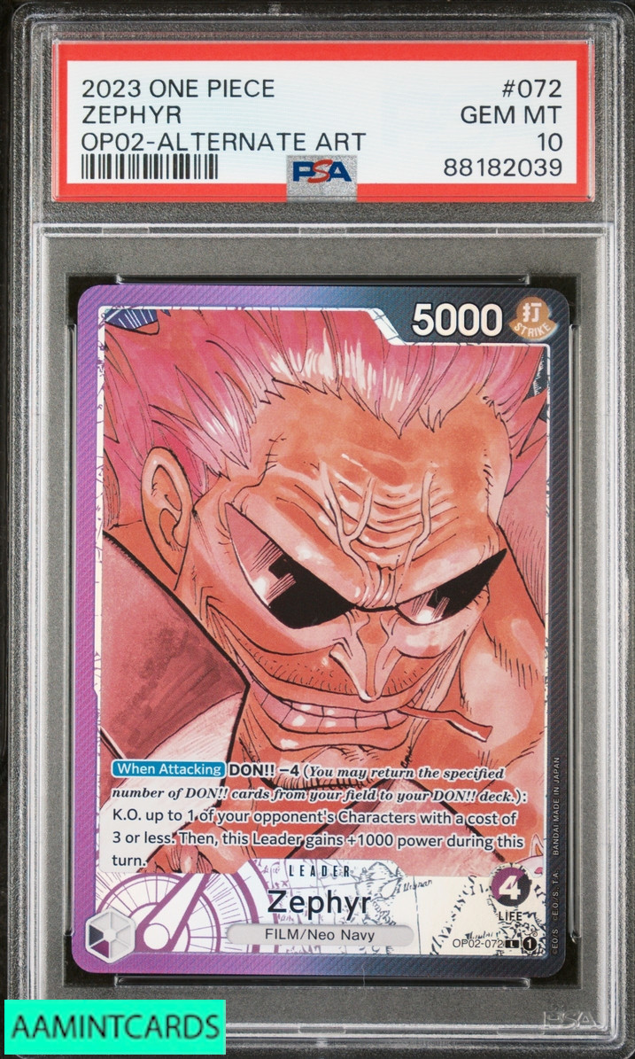 2023 ONE PIECE OP02-PARAMOUNT WAR ZEPHYR #072 ALTERNATE ART PSA 10 GEM MT