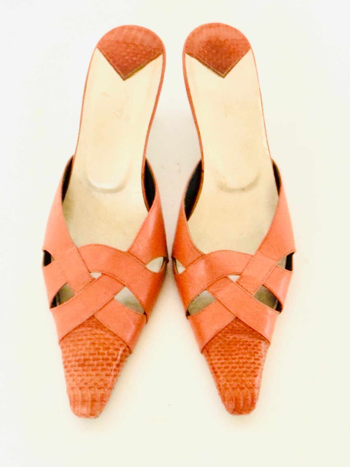 Exklusive Damen‑Mules aus Leder – Größe 37 – Orange mit Schlangenleder‑Optik