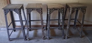  Metal & wood rustic farmhouse style kitchen Or Bar Stool Set Of 4 marked PCJ 
