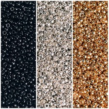 Miyuki 15/0 Seed Beads Metallic Essentials Black Silver Gold 3-Tube Set
