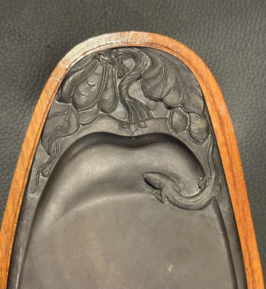 Caja de madera de pintura artística caligrafía tallada a mano piedra de tinta natural china Foto 3 de 4