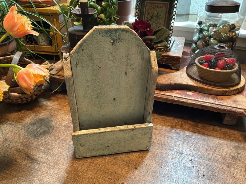 Antique Wall Pocket - old white over green paint.