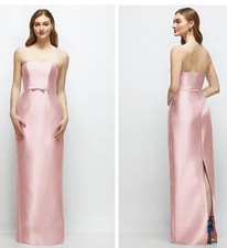 Alfred Sung Satin Twill Gown, belt With Bow Detail ,Sz 6R,ballet Pink,New
