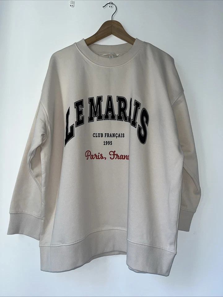 H&M Women’s Ivory Slogan Oversized Sweatshirt Jumper Size Large BNWT - Image 1 of 4