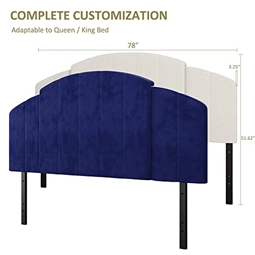 Cabecero Tapizado Cosido Canal Arqueado Ajustable Longitud y Altura - Beige Foto 3 de 4