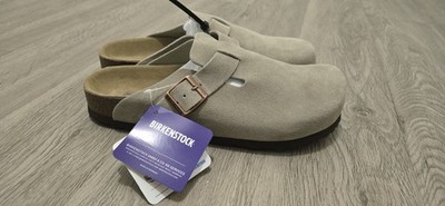 size 39 Birkenstock Boston Taupe Suede Leather Soft Footbed Clogs