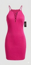 GUESS Pink Halter Dress NWT Lace Up Front Textured Zig Zag Bodycon Size 8