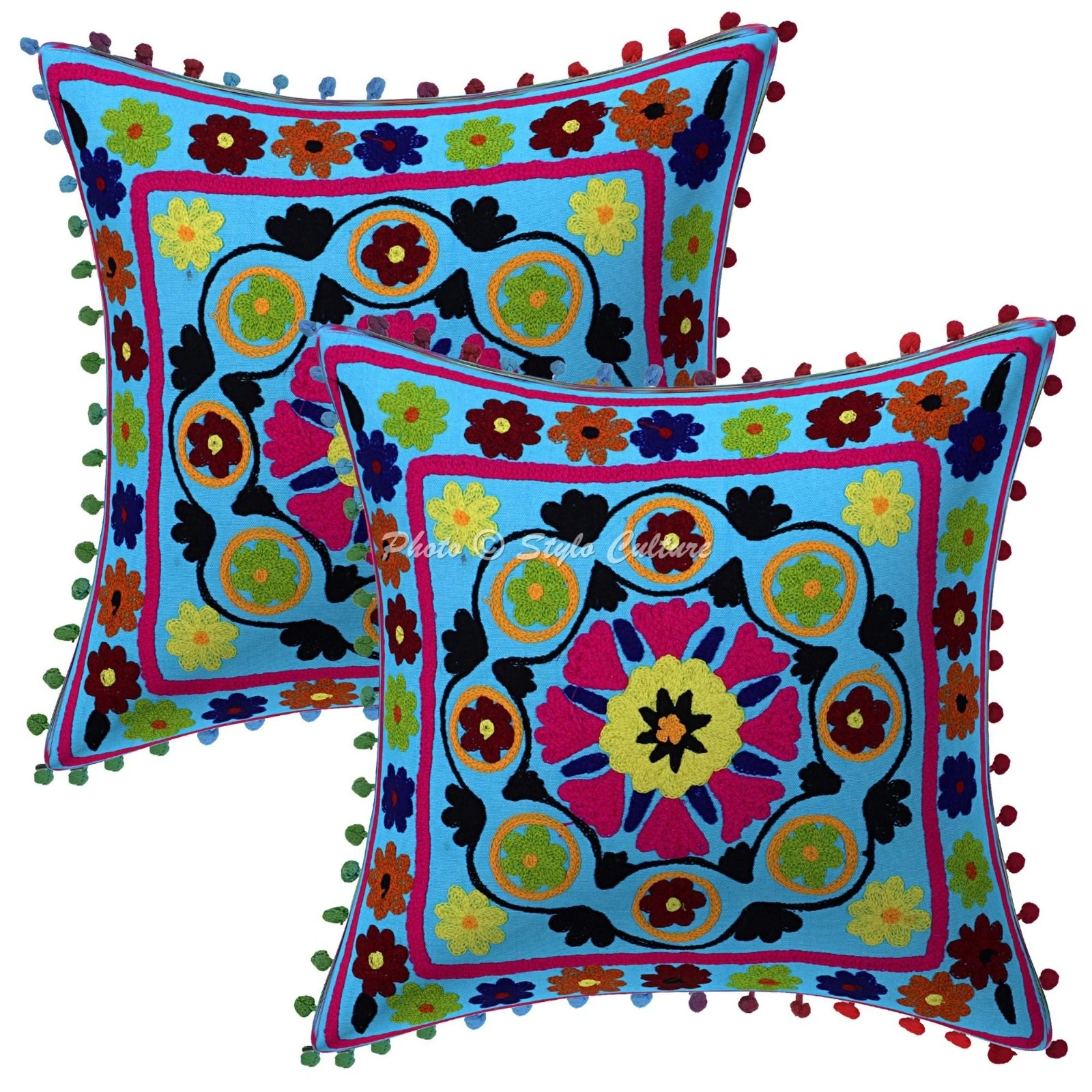 40x40 cm Suzani Embroidered Pom Pom Throw Pillow Covers Cotton Floral Home Decor
Opens in a new wind