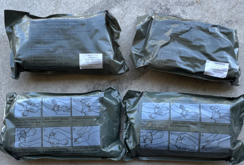 Military Surplus Trauma Compression Bandages Lot of 4 Olive Drab Field Instruct…
