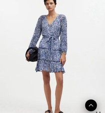 Madewell Tie Waist Tiered Dress Ditsy Floral Navy Sz 6 Boho Romantic NWT