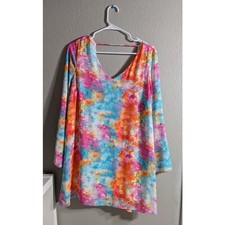 Maximalist Summer Watercolor Floral Tunic Dress V-Back Boho Festival Bright