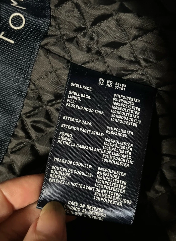 Abrigo Parka Abrigo Mujer TOMMY HILFIGER Negro Imitación Piel Con Capucha Cálido Invierno Talla M Foto 4 de 4