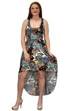 Multicolor Paisley Sleeveless Crochet Back Waist Fit Hi Lo Dress L, Orange