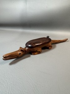 11 Inch Wood Anteater Alligator Trinket Dish Sculpture Shelf Decor