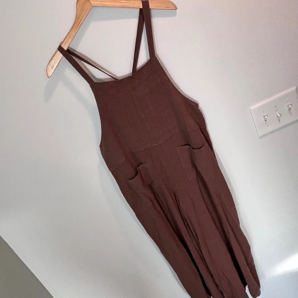 Mono Mono Easel LA Para Mujer L Marrón Pierna Ancha Mezcla Lino Bolsillos Atado Trasero Foto 3 de 4