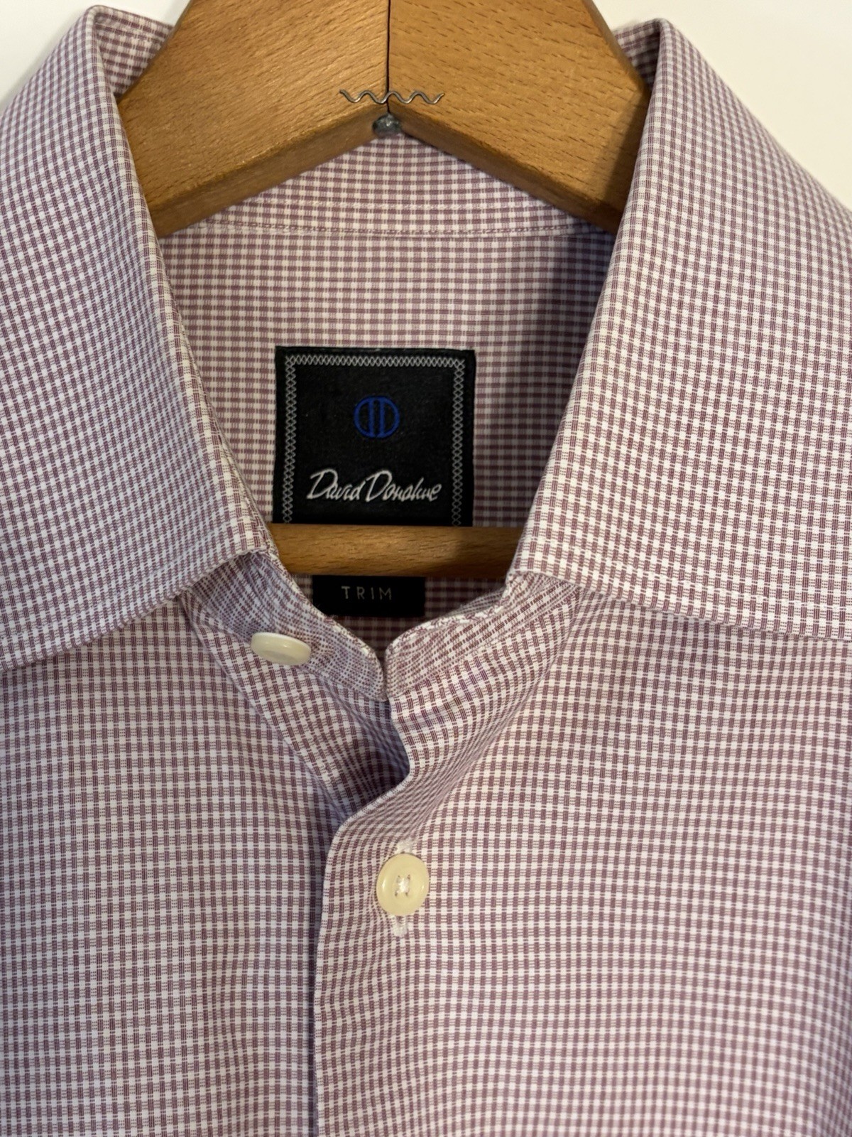 David Donahue Dress Shirt Mens 16 32/33 Red Micro Check Trim Cotton Long Sleeve
