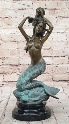 Beautiful Ocean Atlantis Goddess Gold Mermaid Sitting On Sea Bed Figurine Sale