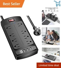 Surge Protector Power Strip with 8 Outlets 4 USB Ports 6 Ft Extension Black