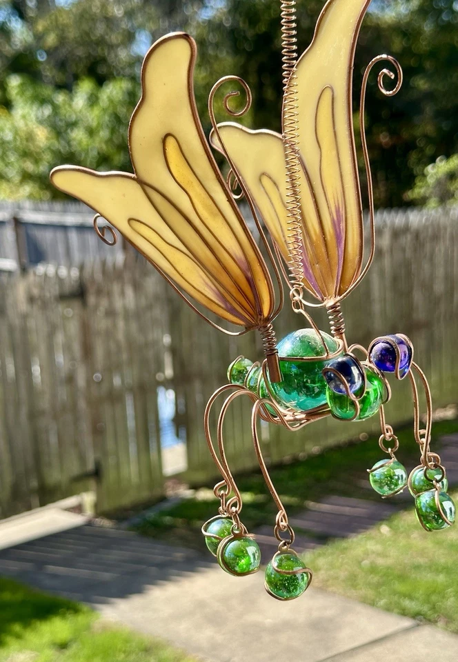 Hermoso vitral mariposa ventana atrapasol carillón de viento interior exterior Foto 2 de 4