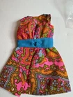 Vtg Barbie High Neck Floral Tricot Dress With Blue Band Around Waist