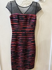 Sangria Ribbed Bodycon Hot Pink And Black Dress Size 4