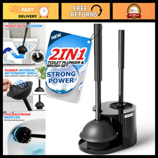2-in-1 Toilet Brush  Plunger Set - Bathroom Bowl Cleaner Holder Combo