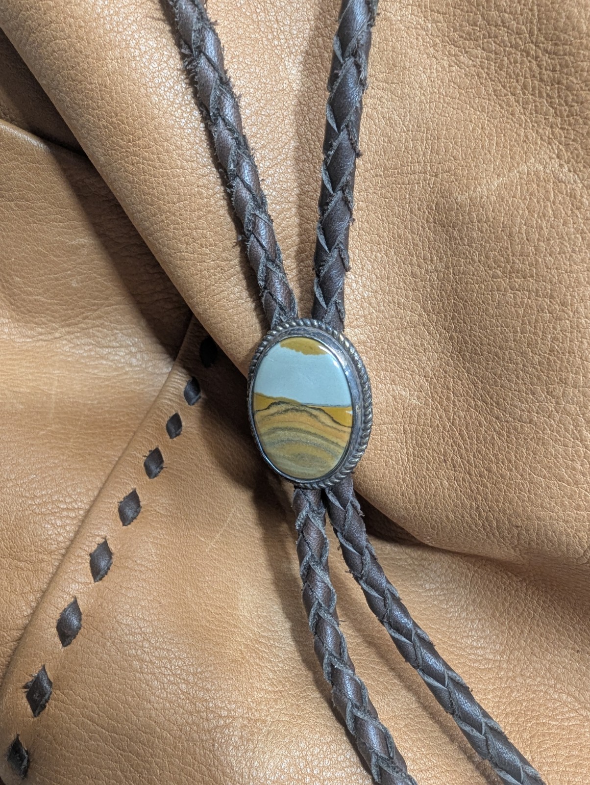 Hand-Crafteded Leather Backpack with Beaded & Jas… - image 3