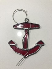 Stained Glass Sun Catcher Red Anchor 7.5  X 4.5  Handmade Juried Craft Fair - WI