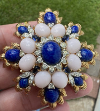 EXQUISITE XFINE VTG SIGNED PANETTA SAPPHIRE-LAPIS&CORAL GLASS PENDANT/PIN/BROOCH
