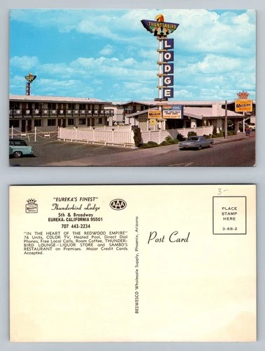 Eureka, CA-California, Thunderbird Lodge Neon Sign Souvenir Vintage Postcard