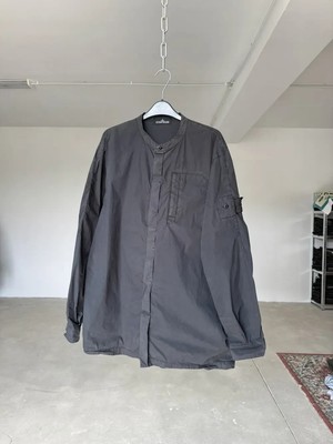Stone Island Shadow Project Distressed Black Collarless Shirt XL