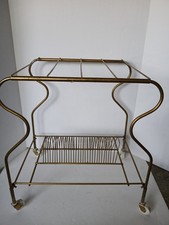 Vintage Mid Century Metal 2 Tier Record LP Vinyl Stand Brass Tone