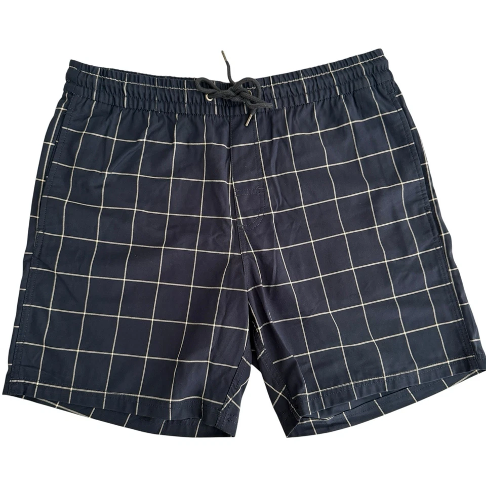 Pantalones Cortos RVCA Hudson Elastizados Para Hombre Grandes 7” Entrepierna Azul Marino Ventana Cuadros Foto 3 de 4