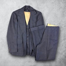 Vintage 30s Tweed Fleck Belted Back Wool 3 Piece Suit Pleated Blue Men's Size 36