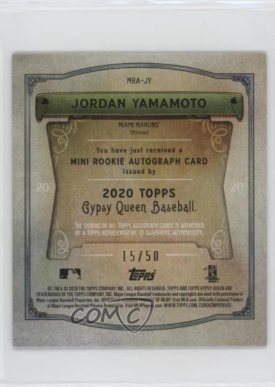 2020 Topps Gypsy Queen Mini Rookie Black & White /50 Jordan Yamamoto Auto RC - Image 2 of 2
