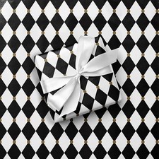 BLACK  WHITE HARLEQUIN Design 24" Gift WRAPPING Paper Choose Length Amount