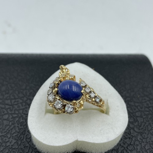 14K Yellow Gold Synthetic Lapis Lazuli & Diamond Ring 6.5g - Picture 2 of 17