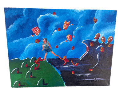 Crossing the Shadows Surrealistic Original Acrylic Painting Outsider Art