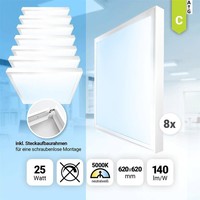 8X Led Panel 62X62Cm Neutralweiß 5000K Aufbaurahmen 25W 3500Lm Deckenleuchte