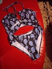 Spooky Skull Print Bikini Set with Strappy Details