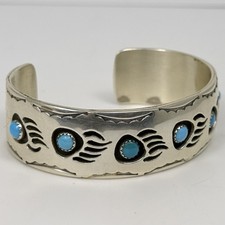 Verna Blackgoat + All Tribes Sterling Silver Bear Paw Turquoise Shadowbox Cuff